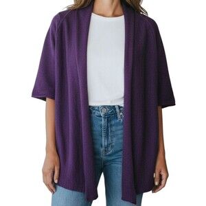 Eileen Fisher Linen blend open front short sleeve cardigan purple size XL